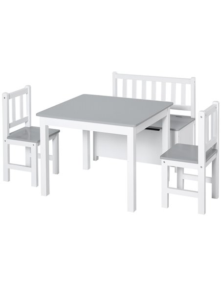 HOMCOM 4-Piece Kids Table Set with 2 Wooden Chairs, 1 Storage Bench, Grey-White 312-001GY - pic 57365 | FastDaddyshop