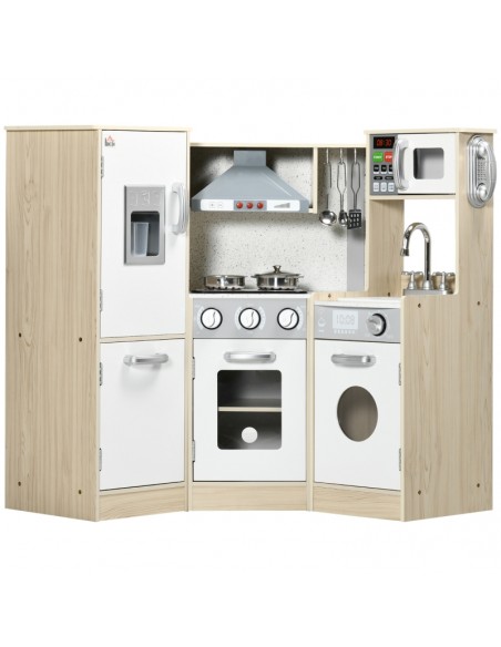 Homcom Kids Wooden Play Corner Kitchen Set with Sound, Light, Phone, Microwave, Refrigerator, Ice Maker - pic 5737 | FastDaddyshop