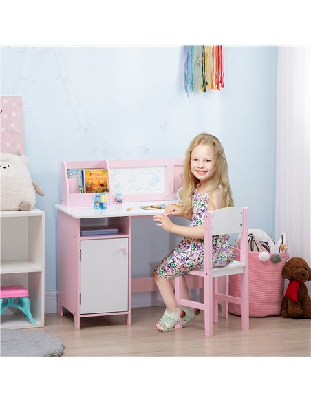 HOMCOM Kids Table and Chair Set Two-Piece Table and Chair Set Multi Use Toddler Furniture w/ Whiteboard - Pink 312-089V00PK - pic 57393 | FastDaddyshop