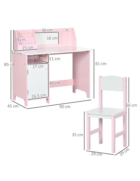 HOMCOM Kids Table and Chair Set Two-Piece Table and Chair Set Multi Use Toddler Furniture w/ Whiteboard - Pink 312-089V00PK - pic 57394 | FastDaddyshop