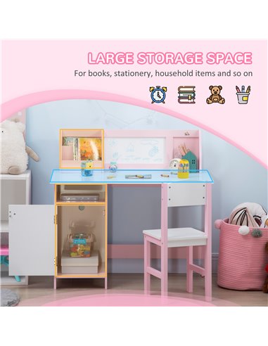 HOMCOM Kids Table and Chair Set Two-Piece Table and Chair Set Multi Use Toddler Furniture w/ Whiteboard - Pink 312-089V00PK