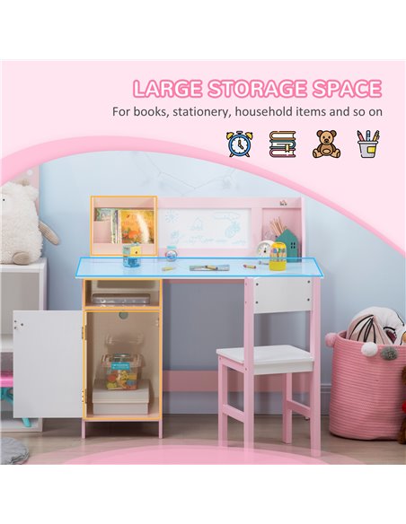 HOMCOM Kids Table and Chair Set Two-Piece Table and Chair Set Multi Use Toddler Furniture w/ Whiteboard - Pink 312-089V00PK - pic 57395 | FastDaddyshop