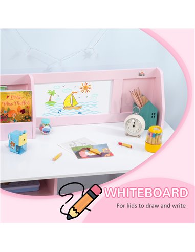 HOMCOM Kids Table and Chair Set Two-Piece Table and Chair Set Multi Use Toddler Furniture w/ Whiteboard - Pink 312-089V00PK