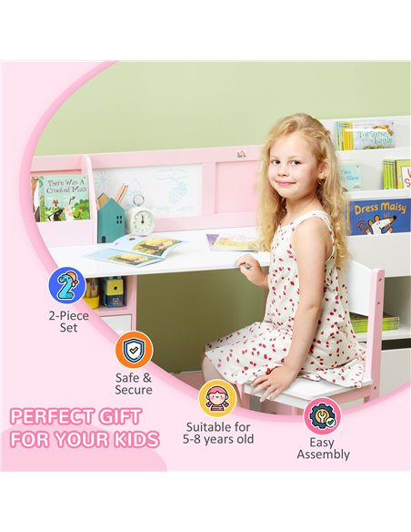 HOMCOM Kids Table and Chair Set Two-Piece Table and Chair Set Multi Use Toddler Furniture w/ Whiteboard - Pink 312-089V00PK - pic 57397 | FastDaddyshop