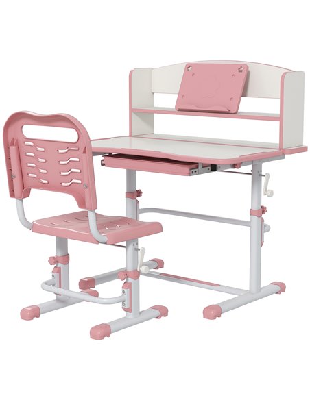 ZONEKIZ Height Adjustable Kids Study Table and Chair Set, Pink 312-106V80PK - pic 57401 | FastDaddyshop