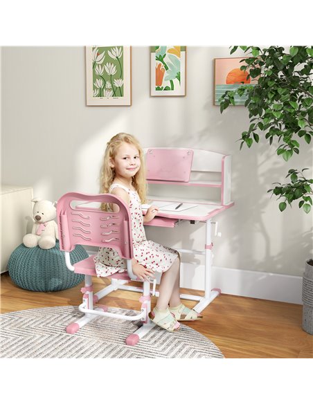 ZONEKIZ Height Adjustable Kids Study Table and Chair Set, with Drawer, Storage Shelf, 80 x 54.5 x 104 cm, Pink 312-106V80PK - pic 57402 | FastDaddyshop