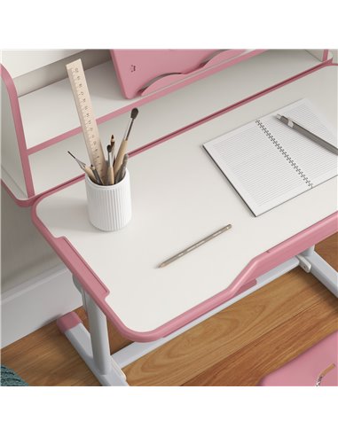ZONEKIZ Height Adjustable Kids Study Table and Chair Set, with Drawer, Storage Shelf, 80 x 54.5 x 104 cm, Pink 312-106V80PK