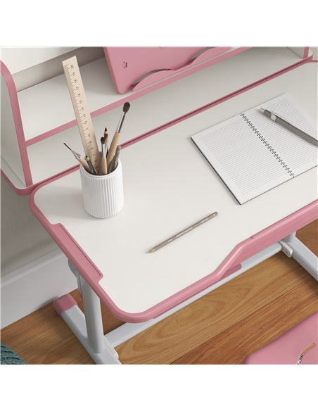 ZONEKIZ Height Adjustable Kids Study Table and Chair Set, with Drawer, Storage Shelf, 80 x 54.5 x 104 cm, Pink 312-106V80PK - pic 57408 | FastDaddyshop