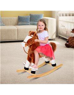 Homcom Kids Plush Rocking Horse with Sound Handle Grip Brown 2