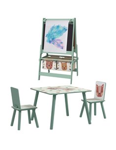 ZONEKIZ Kids Table and Chair Set and Kids Easel with Paper Roll, Green 312-P017