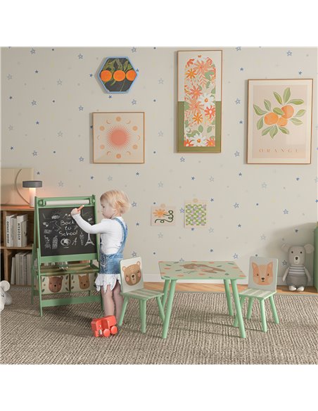 ZONEKIZ Kids Table and Chair Set and Kids Easel with Paper Roll, Storage Baskets, Kids Activity Furniture Set, Green 312-P017 - pic 57411 | FastDaddyshop
