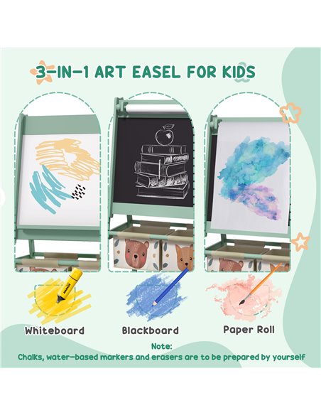 ZONEKIZ Kids Table and Chair Set and Kids Easel with Paper Roll, Storage Baskets, Kids Activity Furniture Set, Green 312-P017 - pic 57413 | FastDaddyshop
