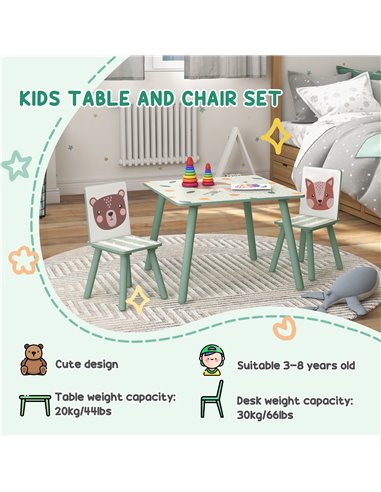 ZONEKIZ Kids Table and Chair Set and Kids Easel with Paper Roll, Storage Baskets, Kids Activity Furniture Set, Green 312-P017