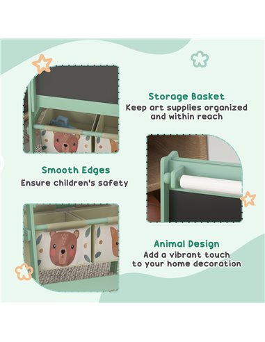 ZONEKIZ Kids Table and Chair Set and Kids Easel with Paper Roll, Storage Baskets, Kids Activity Furniture Set, Green 312-P017