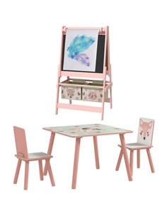 ZONEKIZ Multi-Activity Kids Table and Chair Set with Easel, Pink 312-P018