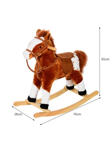 HOMCOM Children Child Kids Plush Rocking Horse with Sound Handle Grip Traditional Toy Fun Gift Brown
