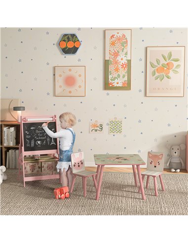 ZONEKIZ Multi-Activity Kids Table and Chair Set with Easel, Paper Roll, and Storage, Children's Furniture, Pink 312-P018