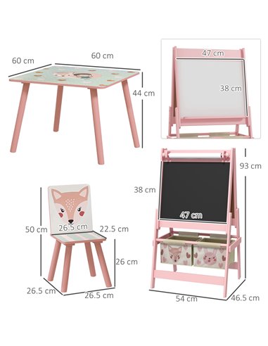 ZONEKIZ Multi-Activity Kids Table and Chair Set with Easel, Paper Roll, and Storage, Children's Furniture, Pink 312-P018
