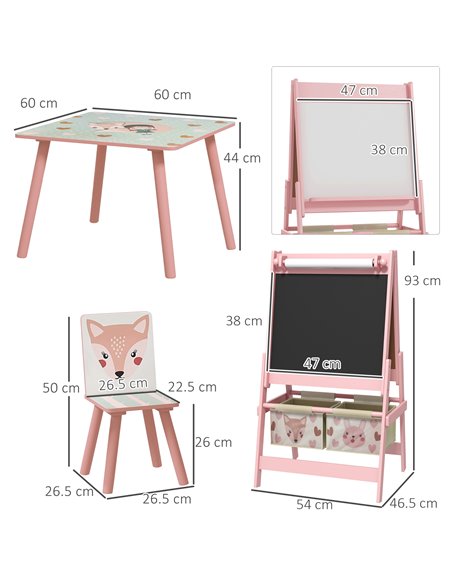 ZONEKIZ Multi-Activity Kids Table and Chair Set with Easel, Paper Roll, and Storage, Children's Furniture, Pink 312-P018 - pic 57421 | FastDaddyshop
