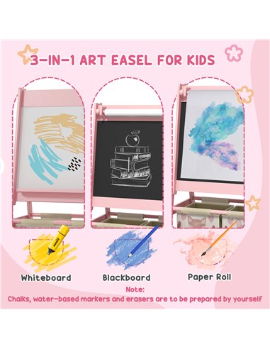 ZONEKIZ Multi-Activity Kids Table and Chair Set with Easel, Paper Roll, and Storage, Children's Furniture, Pink 312-P018