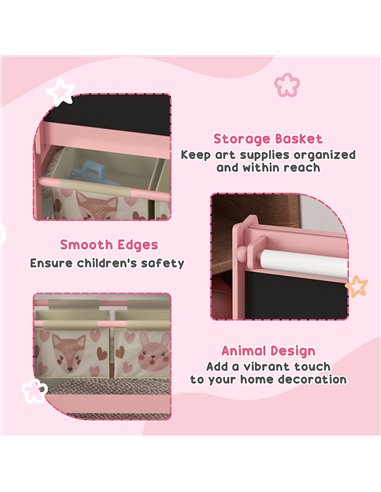 ZONEKIZ Multi-Activity Kids Table and Chair Set with Easel, Paper Roll, and Storage, Children's Furniture, Pink 312-P018