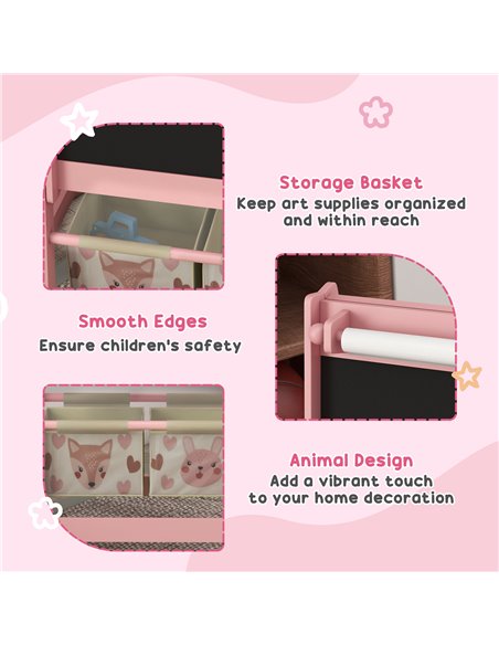 ZONEKIZ Multi-Activity Kids Table and Chair Set with Easel, Paper Roll, and Storage, Children's Furniture, Pink 312-P018 - pic 57424 | FastDaddyshop