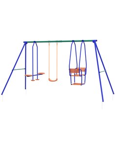 Outsunny 3 in 1 Metal Kids Swing Set with Swing Glider Rocking Chair Orange 344-077V00OG