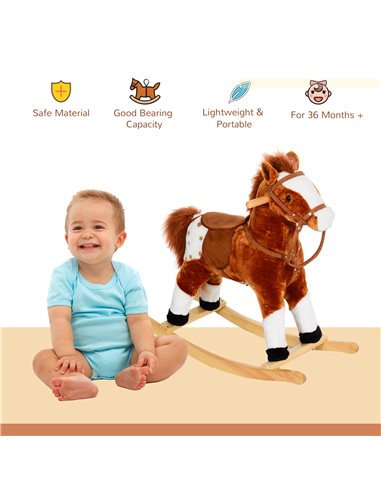 HOMCOM Children Child Kids Plush Rocking Horse with Sound Handle Grip Traditional Toy Fun Gift Brown