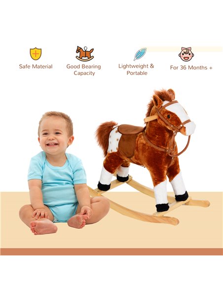 HOMCOM Children Child Kids Plush Rocking Horse with Sound Handle Grip Traditional Toy Fun Gift Brown - pic 5743 | FastDaddyshop