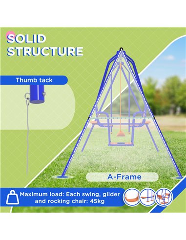 Outsunny 3 in 1 Metal Kids Swing Set with Swing Glider Rocking Chair Orange 344-077V00OG