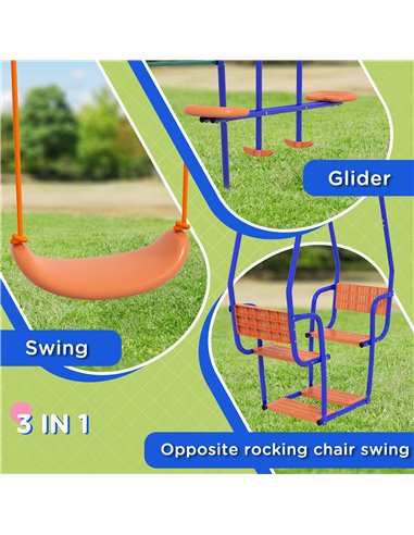 Outsunny 3 in 1 Metal Kids Swing Set with Swing Glider Rocking Chair Orange 344-077V00OG