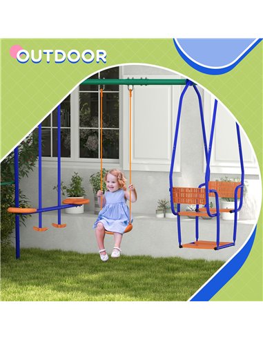 Outsunny 3 in 1 Metal Kids Swing Set with Swing Glider Rocking Chair Orange 344-077V00OG