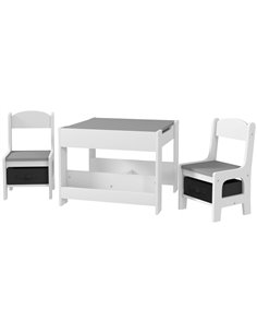 HOMCOM 3PCs Kids Table and Chair Set with Blackboard, Grey 312-111V80GY