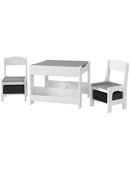 HOMCOM 3PCs Kids Table and Chair Set with Blackboard, Grey 312-111V80GY - pic 57437 | FastDaddyshop