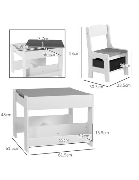 HOMCOM 3PCs Kids Table and Chair Set with Blackboard, Storage, Bookshelves, Grey 312-111V80GY - pic 57439 | FastDaddyshop