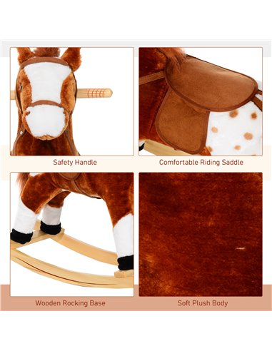 HOMCOM Children Child Kids Plush Rocking Horse with Sound Handle Grip Traditional Toy Fun Gift Brown