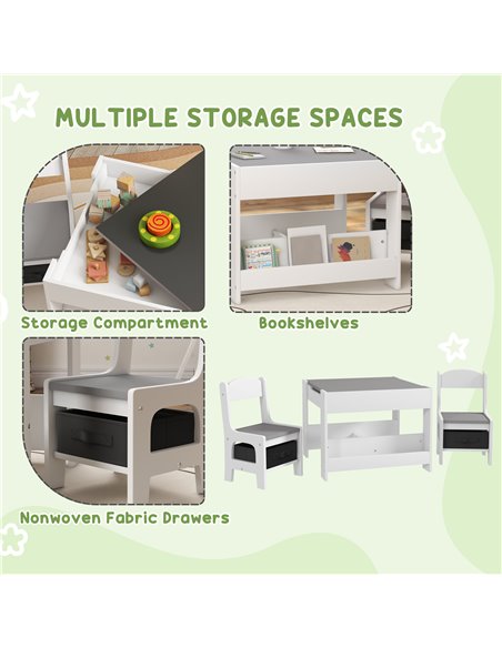 HOMCOM 3PCs Kids Table and Chair Set with Blackboard, Storage, Bookshelves, Grey 312-111V80GY - pic 57442 | FastDaddyshop