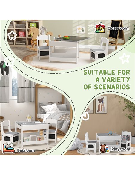 HOMCOM 3PCs Kids Table and Chair Set with Blackboard, Storage, Bookshelves, Grey 312-111V80GY - pic 57443 | FastDaddyshop