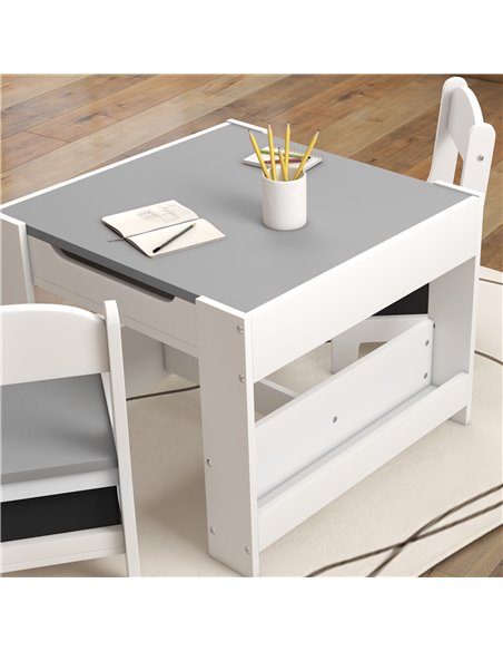 HOMCOM 3PCs Kids Table and Chair Set with Blackboard, Storage, Bookshelves, Grey 312-111V80GY - pic 57445 | FastDaddyshop