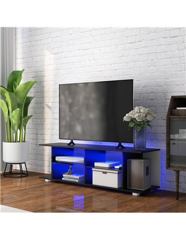 HOMCOM TV Stand, 145cm Modern TV Unit with Glass Shelves, RGB LED Light for 32 40 43 50 52 55 60 inch 4k TV, Black 839-715V70BK
