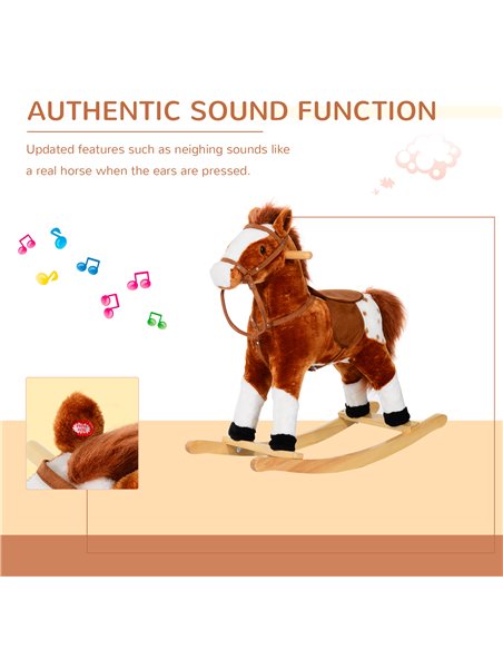 HOMCOM Children Child Kids Plush Rocking Horse with Sound Handle Grip Traditional Toy Fun Gift Brown - pic 5745 | FastDaddyshop