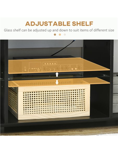HOMCOM TV Stand, 145cm Modern TV Unit with Glass Shelves, RGB LED Light for 32 40 43 50 52 55 60 inch 4k TV, Black 839-715V70BK - pic 57451 | FastDaddyshop