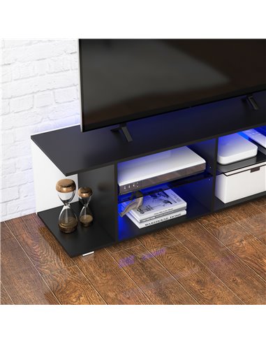 HOMCOM TV Stand, 145cm Modern TV Unit with Glass Shelves, RGB LED Light for 32 40 43 50 52 55 60 inch 4k TV, Black 839-715V70BK