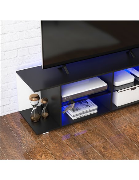 HOMCOM TV Stand, 145cm Modern TV Unit with Glass Shelves, RGB LED Light for 32 40 43 50 52 55 60 inch 4k TV, Black 839-715V70BK - pic 57453 | FastDaddyshop