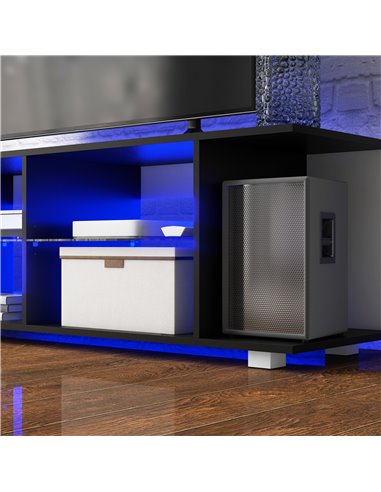 HOMCOM TV Stand, 145cm Modern TV Unit with Glass Shelves, RGB LED Light for 32 40 43 50 52 55 60 inch 4k TV, Black 839-715V70BK