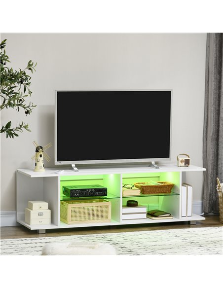 HOMCOM TV Stand, 145cm Modern TV Unit with Glass Shelves, RGB LED Light for 32 40 43 50 52 55 60 inch 4k TV, White 839-715V70WT - pic 57456 | FastDaddyshop