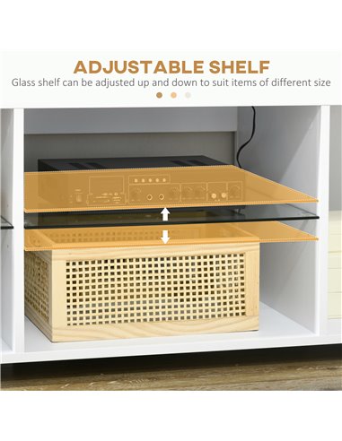 HOMCOM TV Stand, 145cm Modern TV Unit with Glass Shelves, RGB LED Light for 32 40 43 50 52 55 60 inch 4k TV, White 839-715V70WT