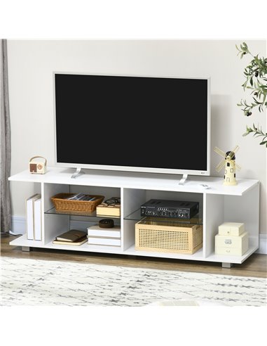 HOMCOM TV Stand, 145cm Modern TV Unit with Glass Shelves, RGB LED Light for 32 40 43 50 52 55 60 inch 4k TV, White 839-715V70WT