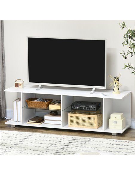 HOMCOM TV Stand, 145cm Modern TV Unit with Glass Shelves, RGB LED Light for 32 40 43 50 52 55 60 inch 4k TV, White 839-715V70WT - pic 57461 | FastDaddyshop