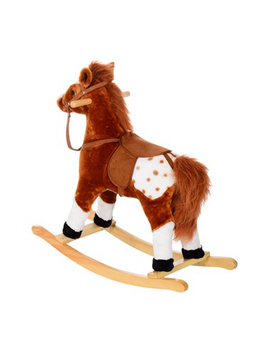 HOMCOM Children Child Kids Plush Rocking Horse with Sound Handle Grip Traditional Toy Fun Gift Brown